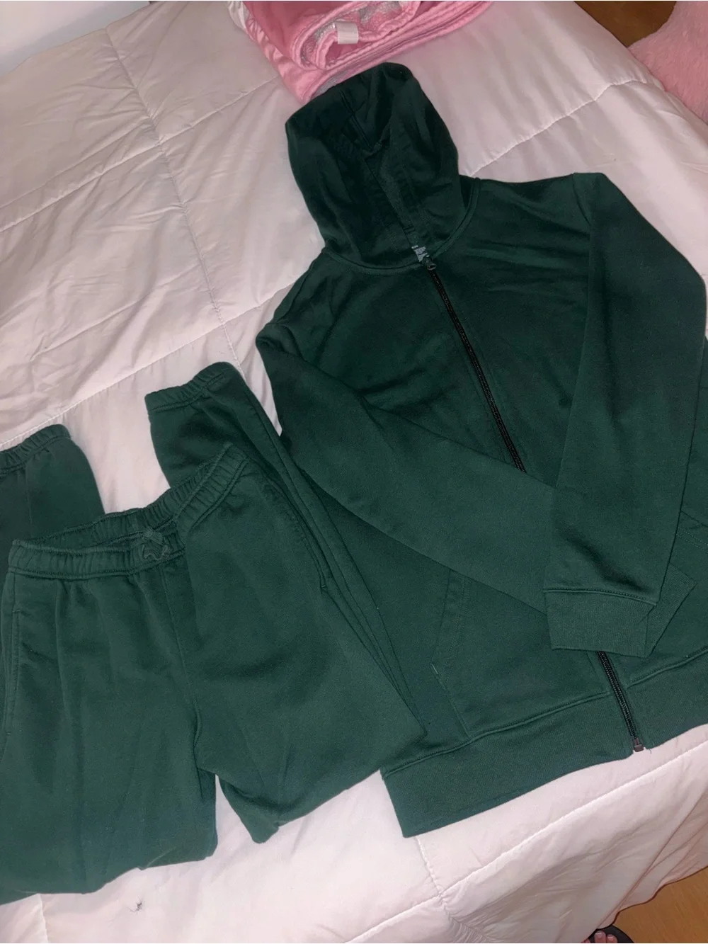 Dark Green Hooded Zip Jacket and Joggers Set
